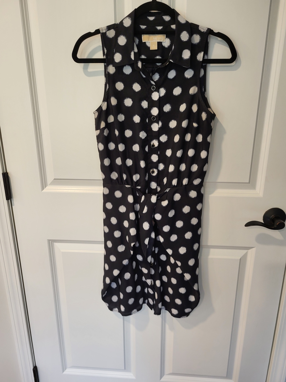 Michael Kors Black and White Polka Dot Sleeveless Midi Shirt Dress